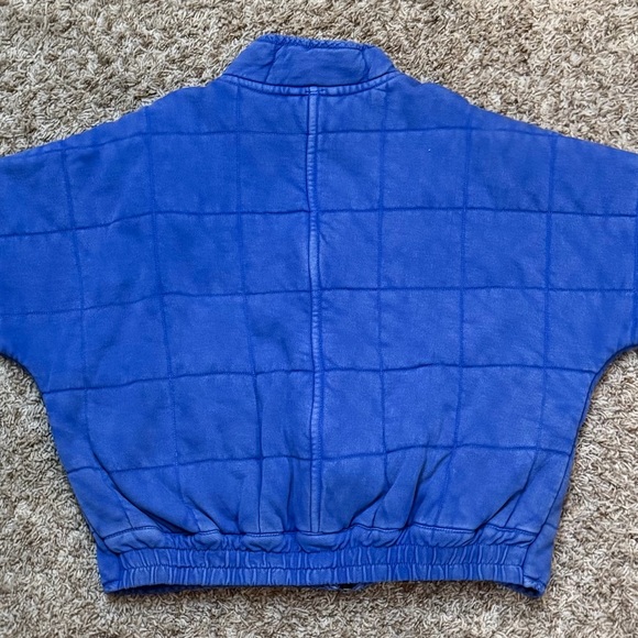 Free People Quilted Blue Zip Jacket with Pockets Relaxed Fit Long Sleeve S/P - Picture 5 of 14